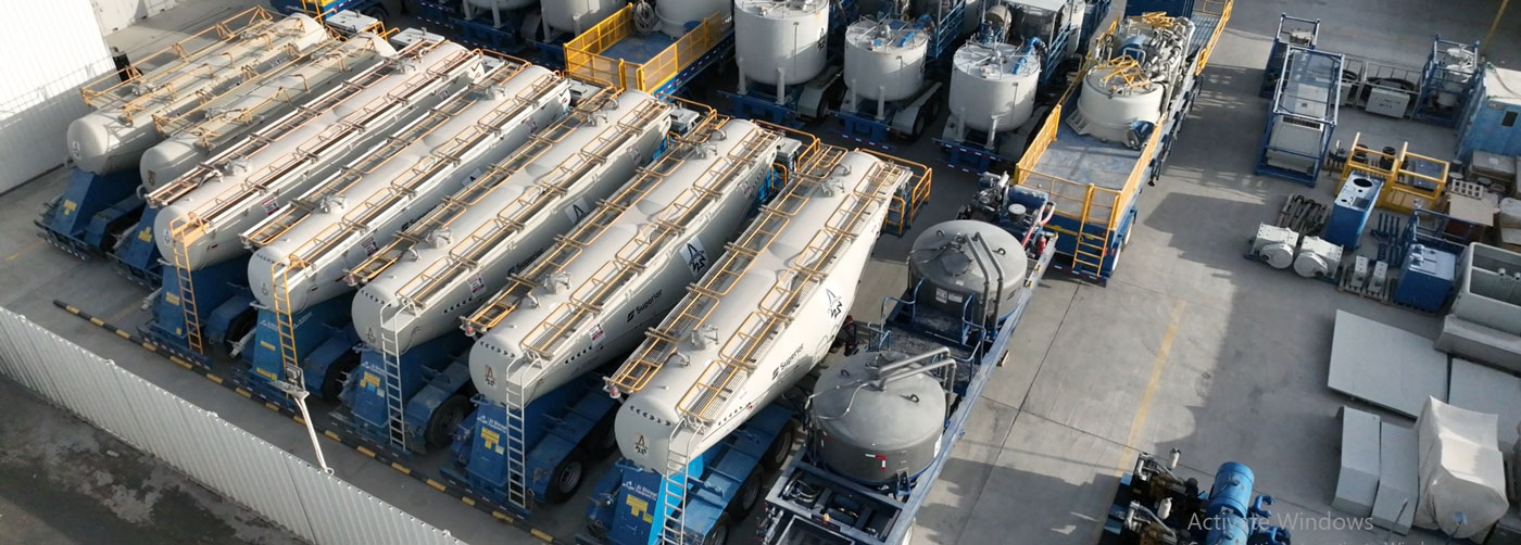 Cement Bulkers parked in a row on a lot